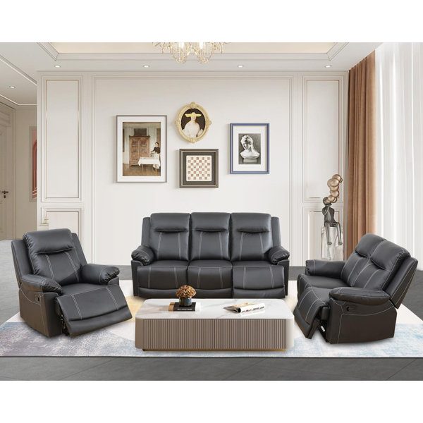 Cosccoo Home Furniture 3Piece Manual Reclining Living Room Sofa Set